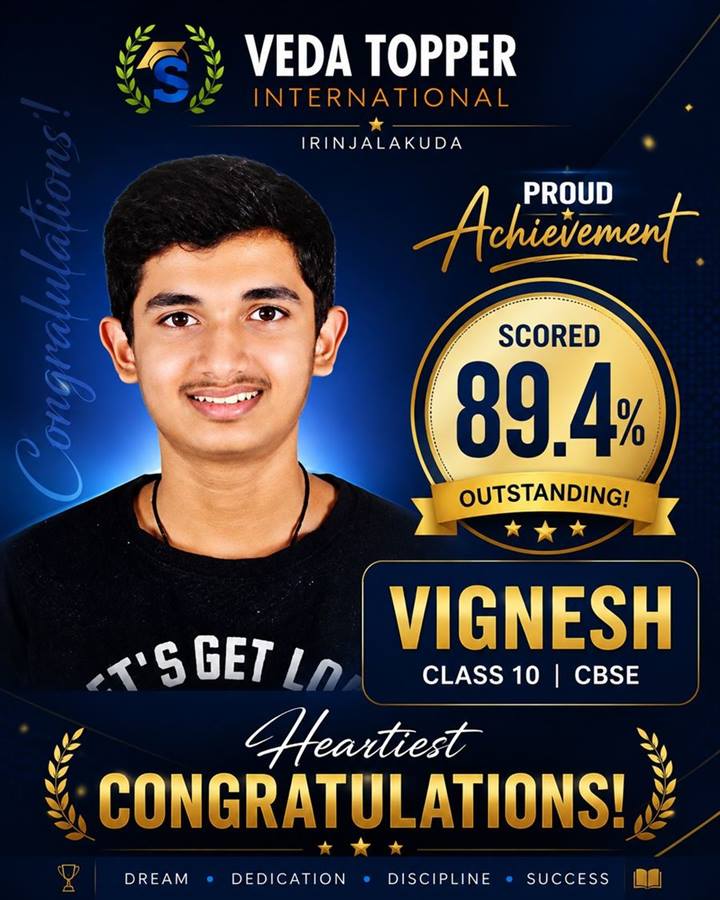 Vignesh - Class 10 CBSE, scored 89.4%